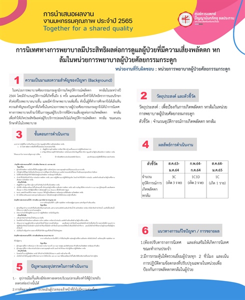 การนิเทศทางการพยาบาลมีประสิทธิผลต่อการดูแลผู้ป่วยที่มีความเสี่ยงพลัดตก หกล้มในหน่วยการพยาบาลผู้ป่วยศัลยกรรมกระดูก