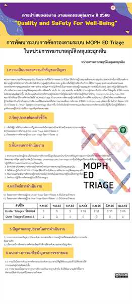 การพัฒนาระบบการคัดกรองตามระบบ MOPH ED Triage ในหน่วยการพยาบาลอุบัติเหตุและฉุกเฉิน