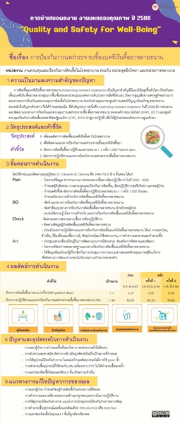 การป้องกันการแพร่กระจายเชื้อแบคทีเรียดื้อยาหลายขนาน ในศูนย์การแพทย์ปัญญานันทภิกขุ ชลประทาน